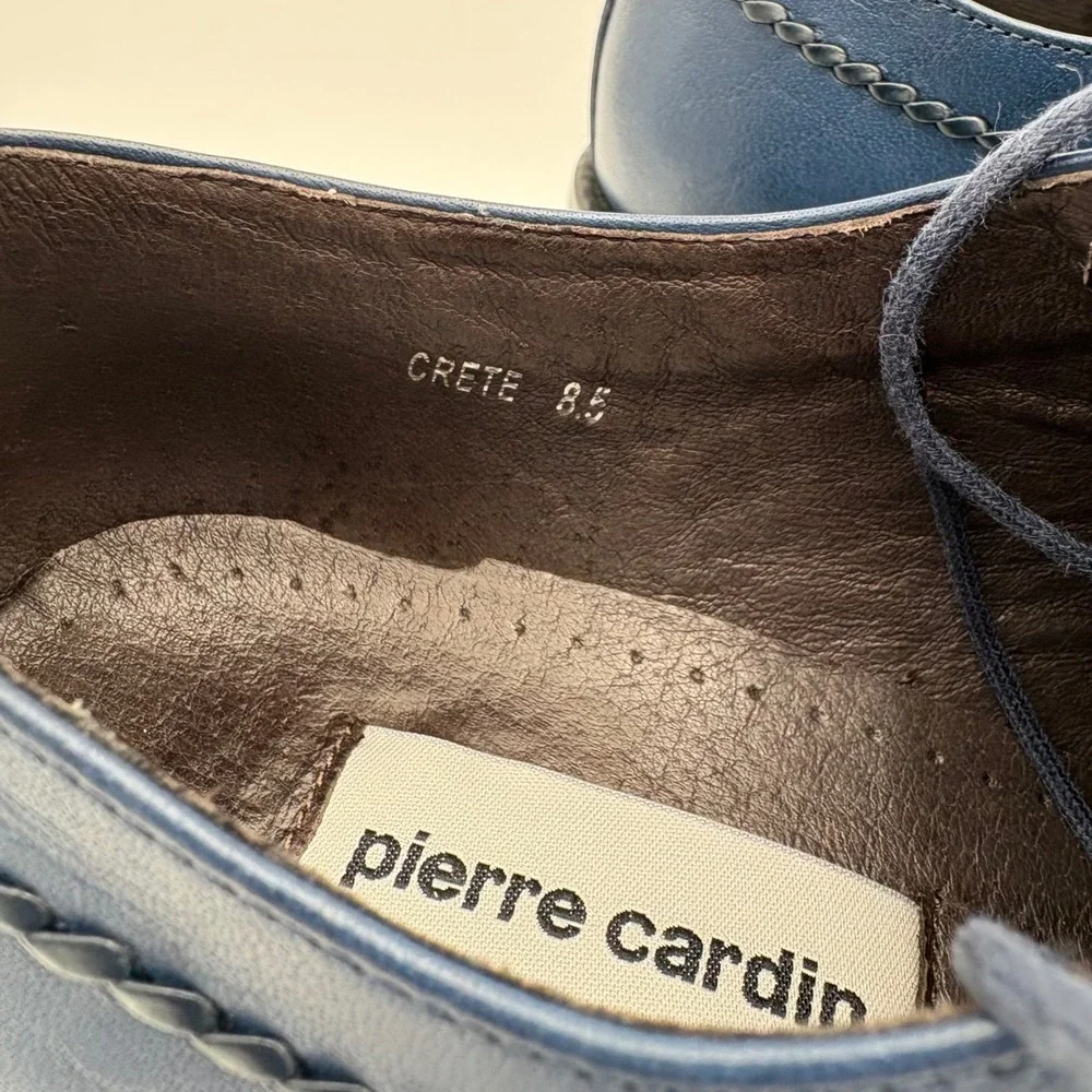Pierre Cardin Crete Blue‎ Leather Dress Shoes Mens Size 8.5 Oxfords Square Toe
